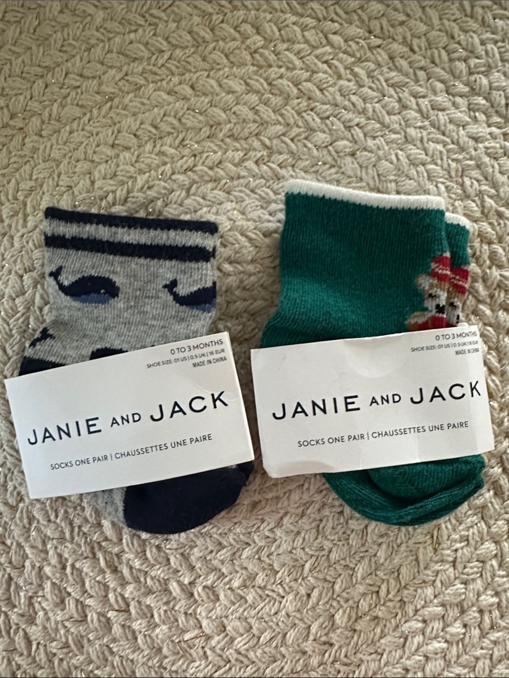 Janie and Jack Gray Whale Stripe & Green Holiday Baby Socks NWT